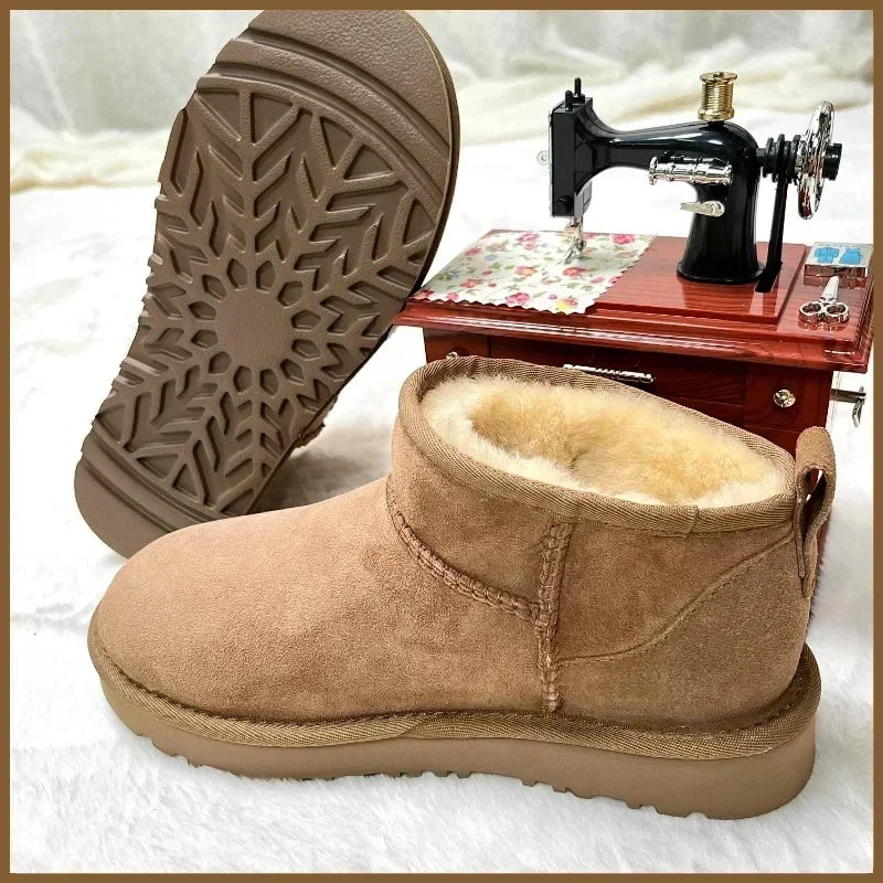 Bottes de Neige Mini Femme en Peau de Mouton Véritable & Laine – Chaudes, Confortables, Plateforme