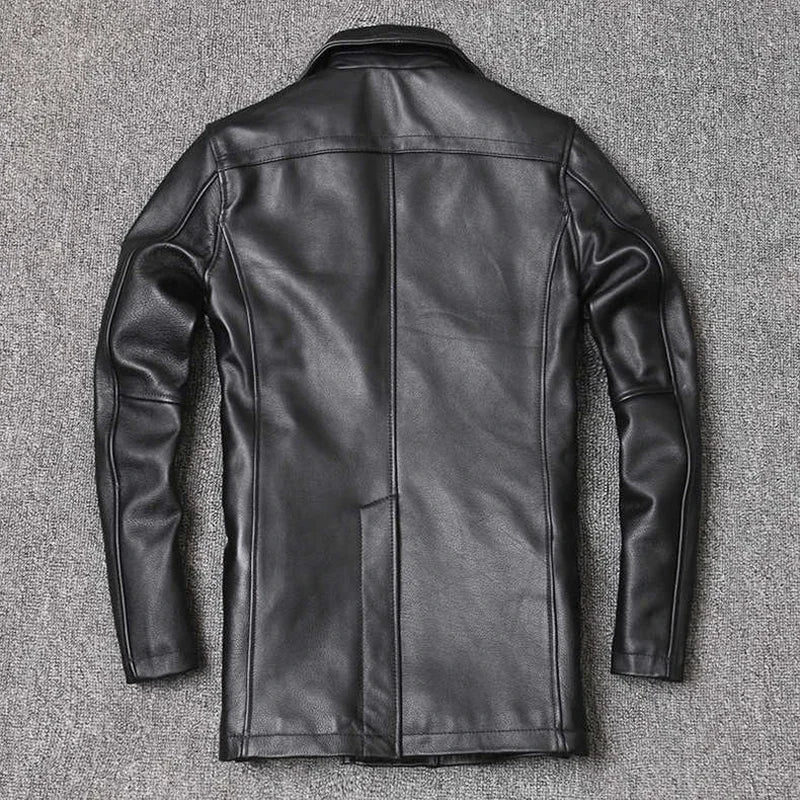 Veste homme en cuir véritable à double boutonnage