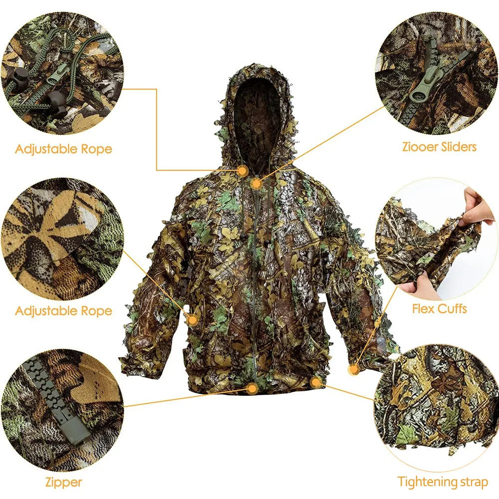 Combinaison Ghillie 3D Camouflage Tactique – Tenue de Chasse, Airsoft & Sniper | Homme, Femme, Enfant