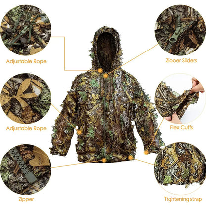 Combinaison Ghillie 3D Camouflage Tactique – Tenue de Chasse, Airsoft & Sniper | Homme, Femme, Enfant
