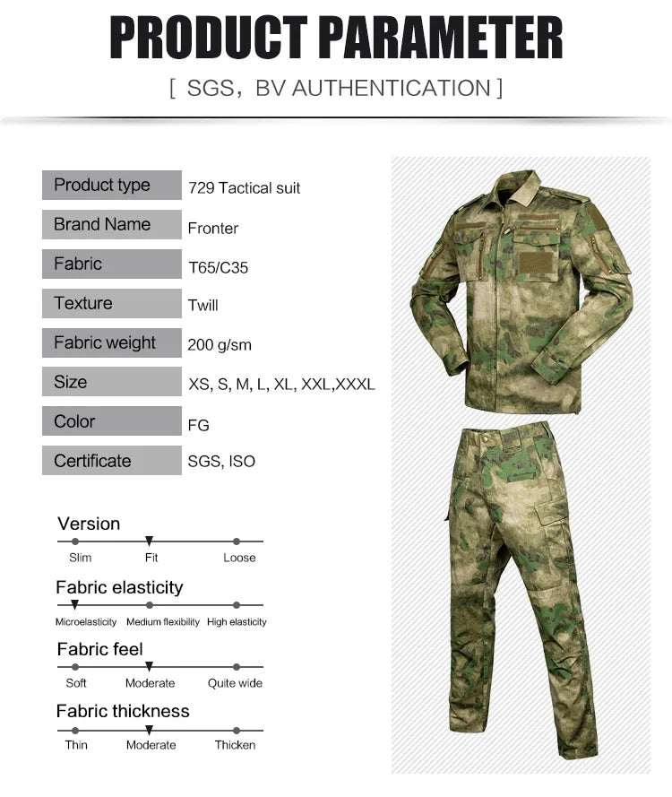 Set de Vêtements Tactiques BDU - Chemise et Pantalon Camouflage pour Entraînement en Plein Air, Randonnée, Chasse, Airsoft, Sniper, Combat, Ghillie Suit - BLACKBEARD OUTDOOR INDUSTRIES