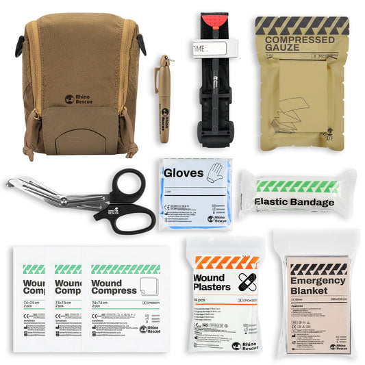 RHINO RESCUE Kit IFAK MOLLE – Garrot, Gaze Compressive, EMS & Survie Tactique