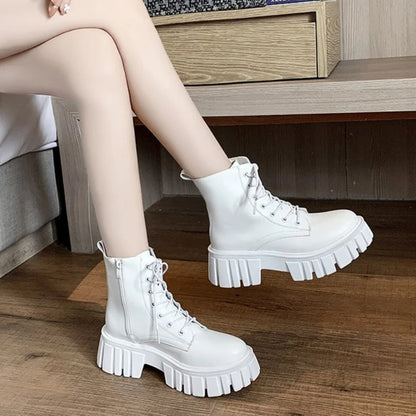 Bottines femme à lacets en simili cuir, talon compensé