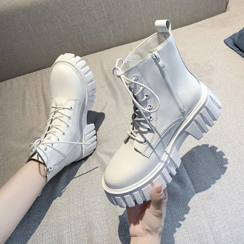 Bottines femme à lacets en simili cuir, talon compensé