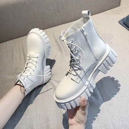Bottines femme à lacets en simili cuir, talon compensé