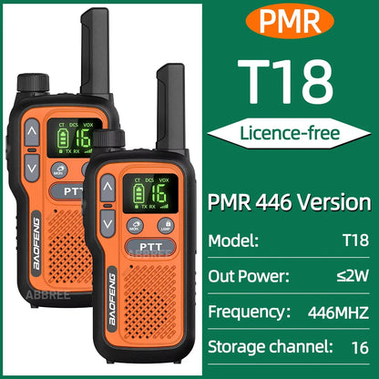 Pack 2 Talkies-Walkies PMR/FRS Sans Licence – Double PTT, VOX, USB-C, Alerte Météo