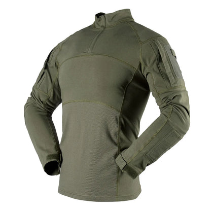 T-Shirt Tactique Manches Longues Camouflage – Coton, Col Montant | Airsoft, Paintball, Chasse, Militaire