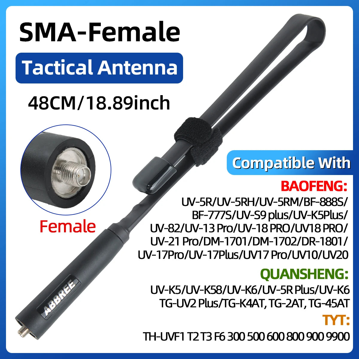 Antenne Tactique Pliable ABBREE CS – Dual Band VHF/UHF 144/430 MHz – SMA-Femelle - BLACKBEARD OUTDOOR INDUSTRIES