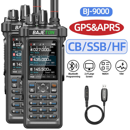 BAJETON BJ-9000 – talkie-walkie APRS GPS 10W, VHF/UHF & CB 27 MHz, récepteur AM/FM/SSB, programmation Bluetooth, USB‑C, triple veille - BLACKBEARD OUTDOOR INDUSTRIES