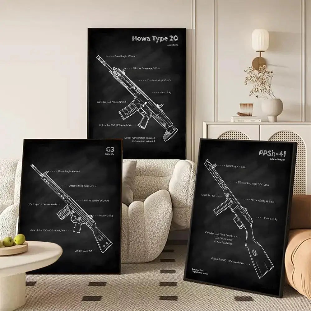 Poster Diagramme d'Armes à Feu Classiques – Affiche Murale HD Waterproof, Décoration Salon, Bureau & Man Cave (Sans Cadre)