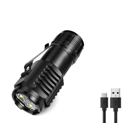 Mini Lampe Torche LED – 3 LEDs Triple Puce, 5 Modes, Rechargeable USB-C, Étanche EDC