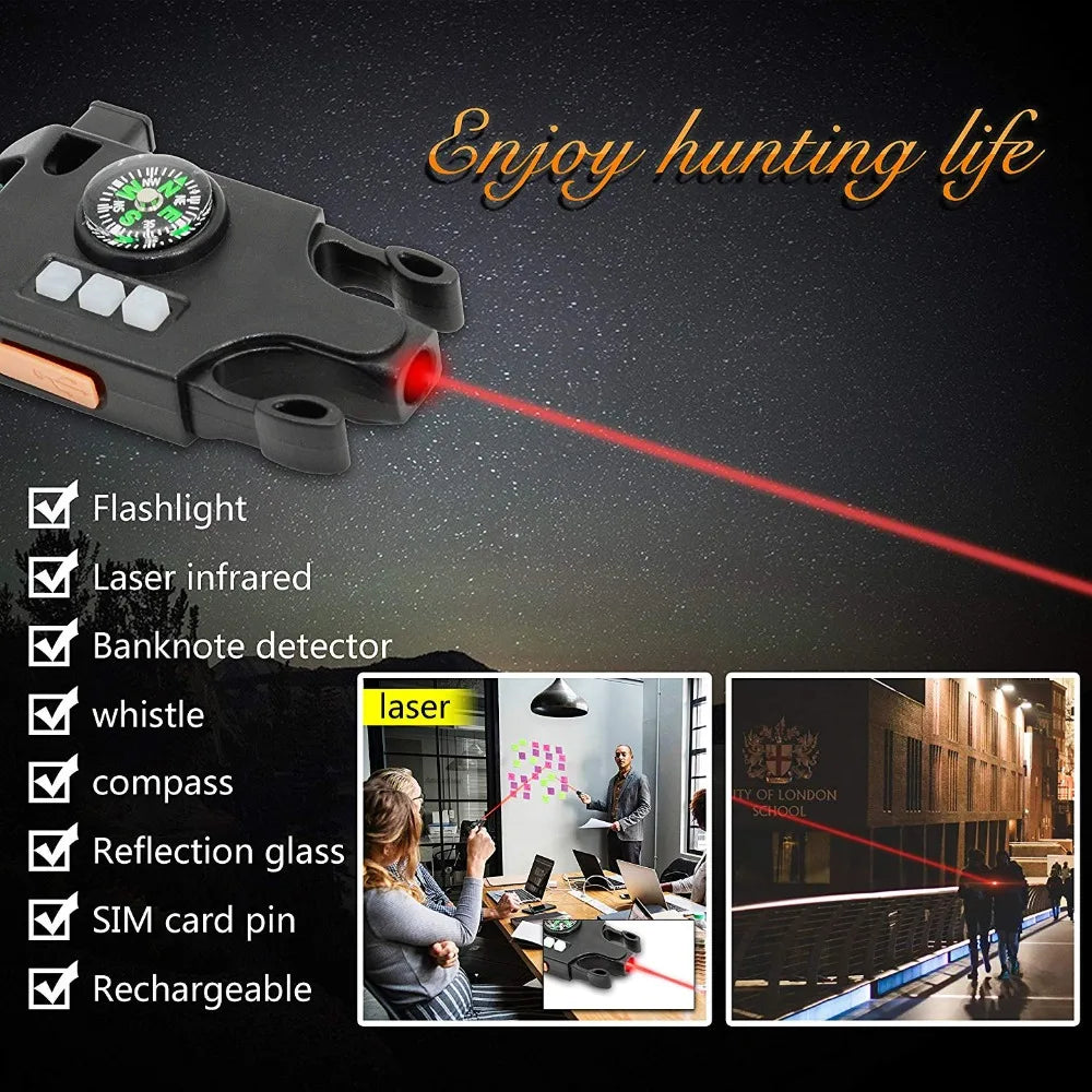 Bracelet de Survie Tactique 8-en-1 Paracorde 550 – SOS LED Laser UV Boussole