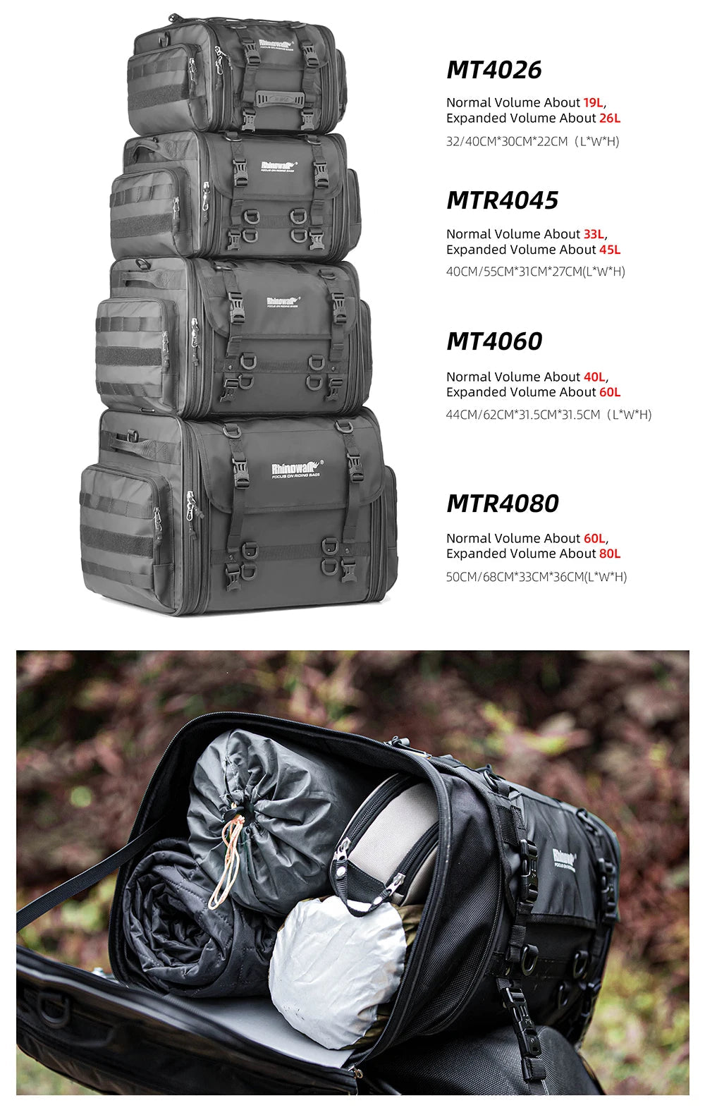sacoche de voyage pour moto Rhinowalk 19L / 80L Ma boutique