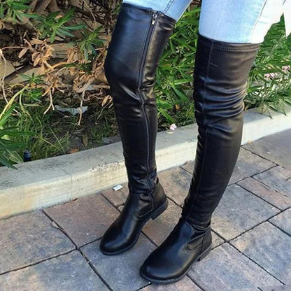 Cuissardes femme simili cuir imperméables à talon bas