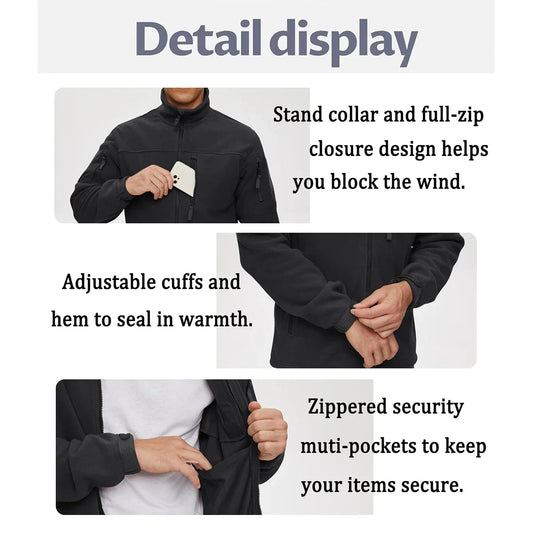 Veste Softshell Tactique Homme – Veste en Fleece Zippée, Chaude, Coupe-Vent et Multifonctionnelle avec Poches Zippées – Idéale pour le Randonnée, le Travail en Extérieur et les Activités en Plein Air BLACKBEARD OUTDOOR INDUSTRIES