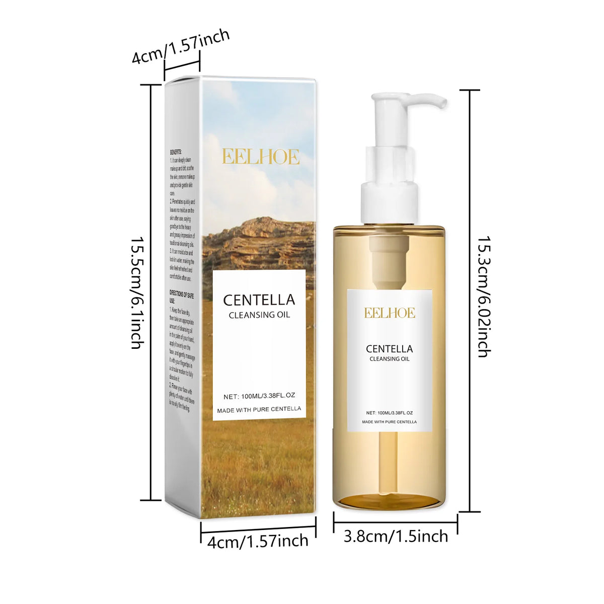 Huile démaquillante à la centella 100 ml, visage, yeux et lèvres