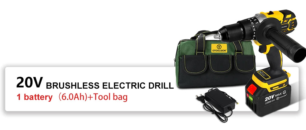 OToolsion 20V 13MM Perceuse sans fil à moteur Brushless – Visseuse à impact pour béton BLACKBEARD OUTDOOR INDUSTRIES