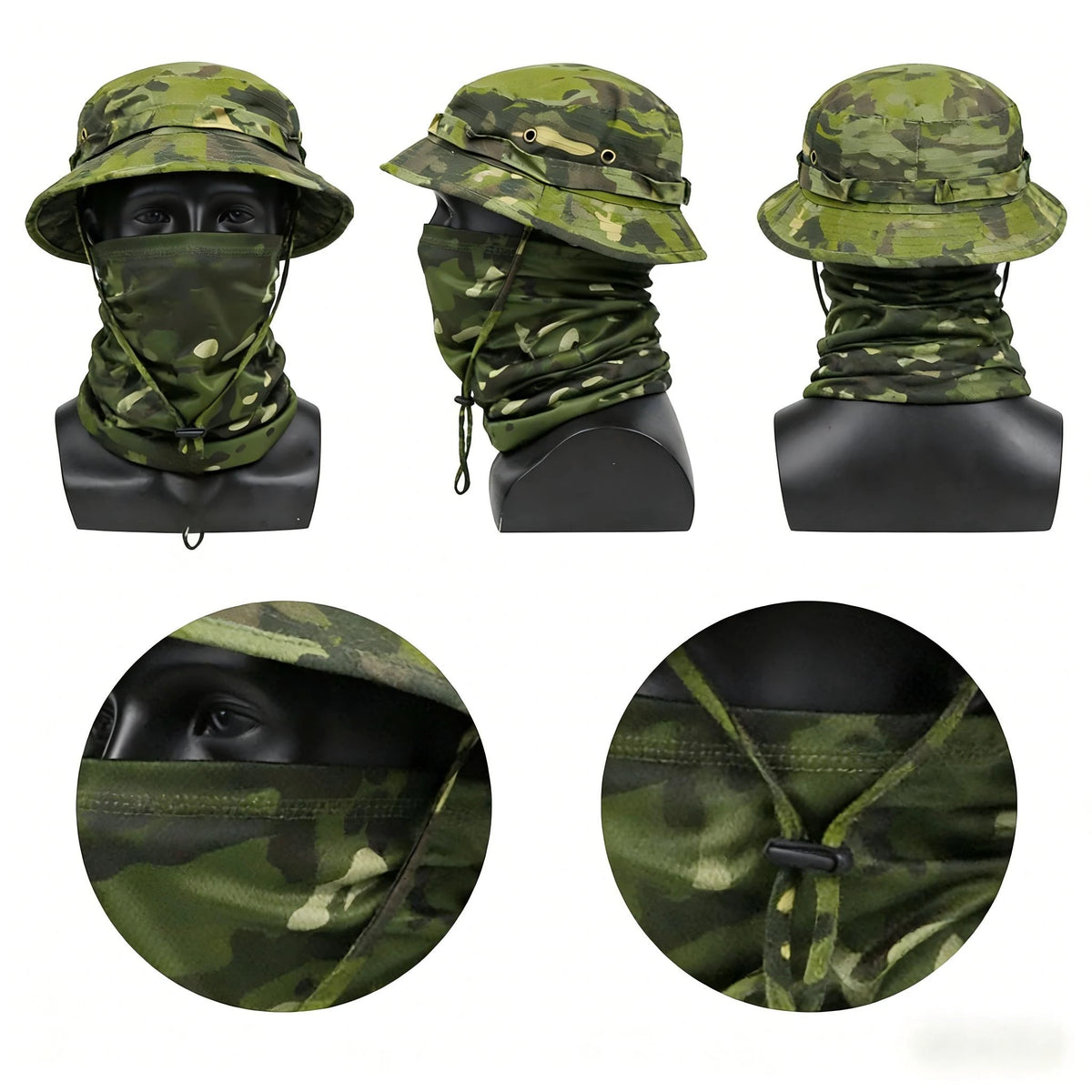 Bob Tactique Camouflage + Tour de Cou – Protection Solaire Outdoor Unisexe