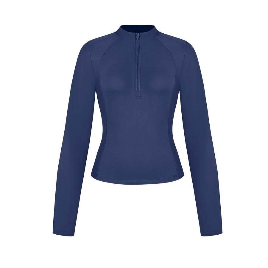 Chemise Randonnée Femme Manches Longues – Demi-Zip Poches Pouces Camping Outdoor