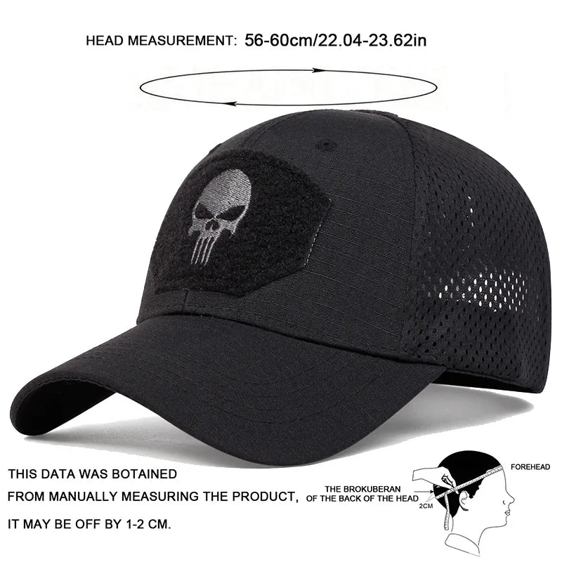 Casquette Baseball Skull Brodée – Camouflage & Uni Réglable Respirante Unisexe Outdoor