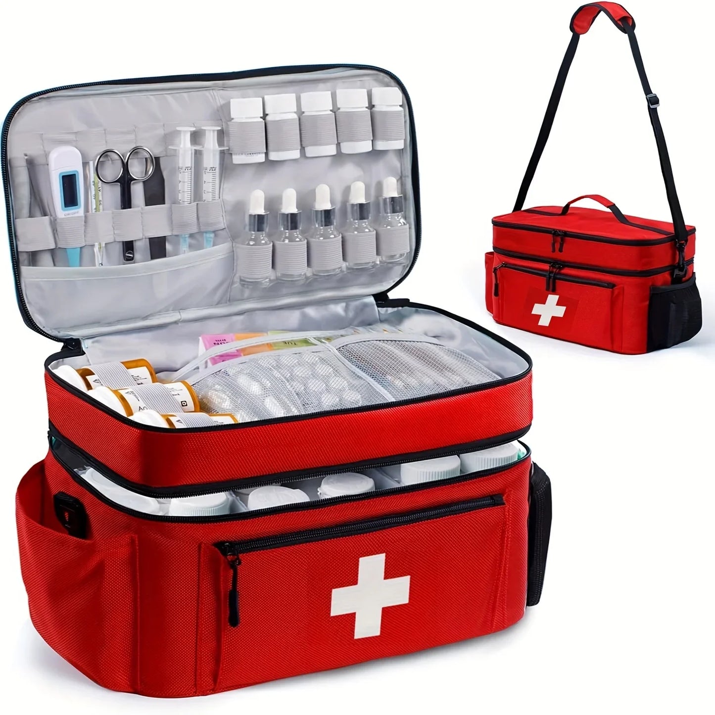 Sac Médical Grande Capacité – Trousse de Secours Portable Double Compartiment, Poche Frontale, Multi-port