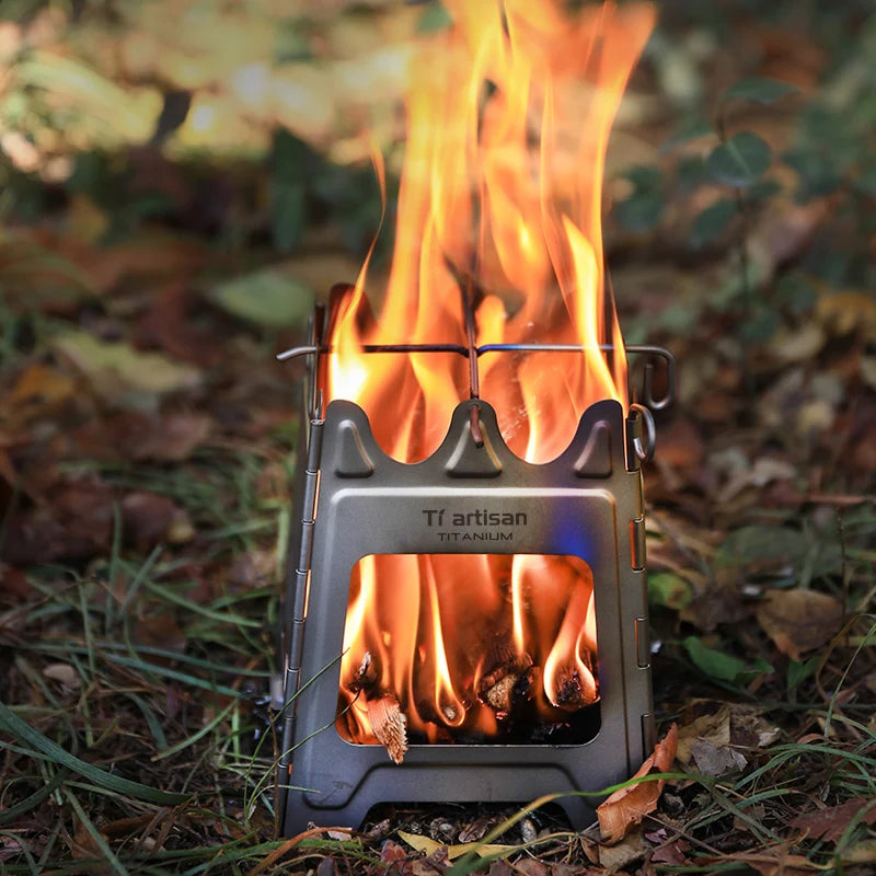 Réchaud à bois pliable pour camping et bivouac – Titane ou inox