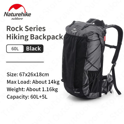 Naturehike Rock Series Sac à Dos Ultraléger 40L+5L / 60L+5L avec Armature – Imperméable, Grande Capacité, Camping et Randonnée avec Housse de Pluie - BLACKBEARD OUTDOOR INDUSTRIES