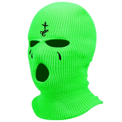 Cagoule à motifs brodés, masque chaud 3 trous pour l’hiver