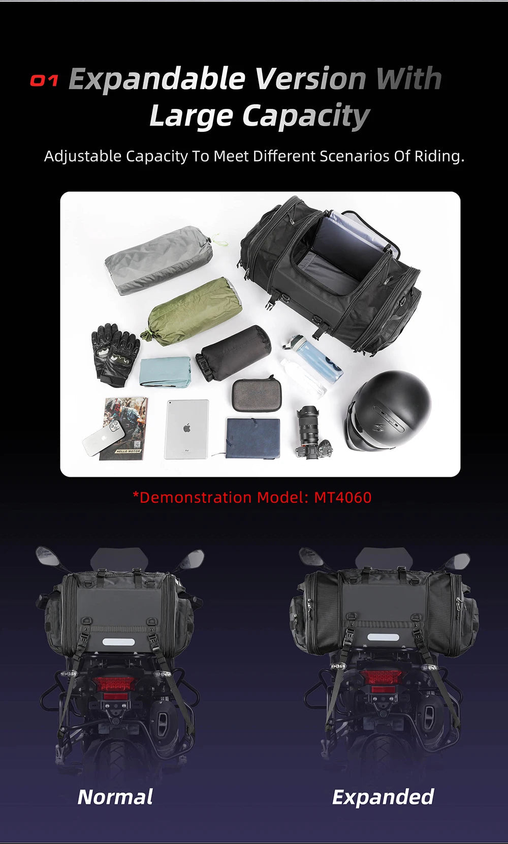 sacoche de voyage pour moto Rhinowalk 19L / 80L Ma boutique