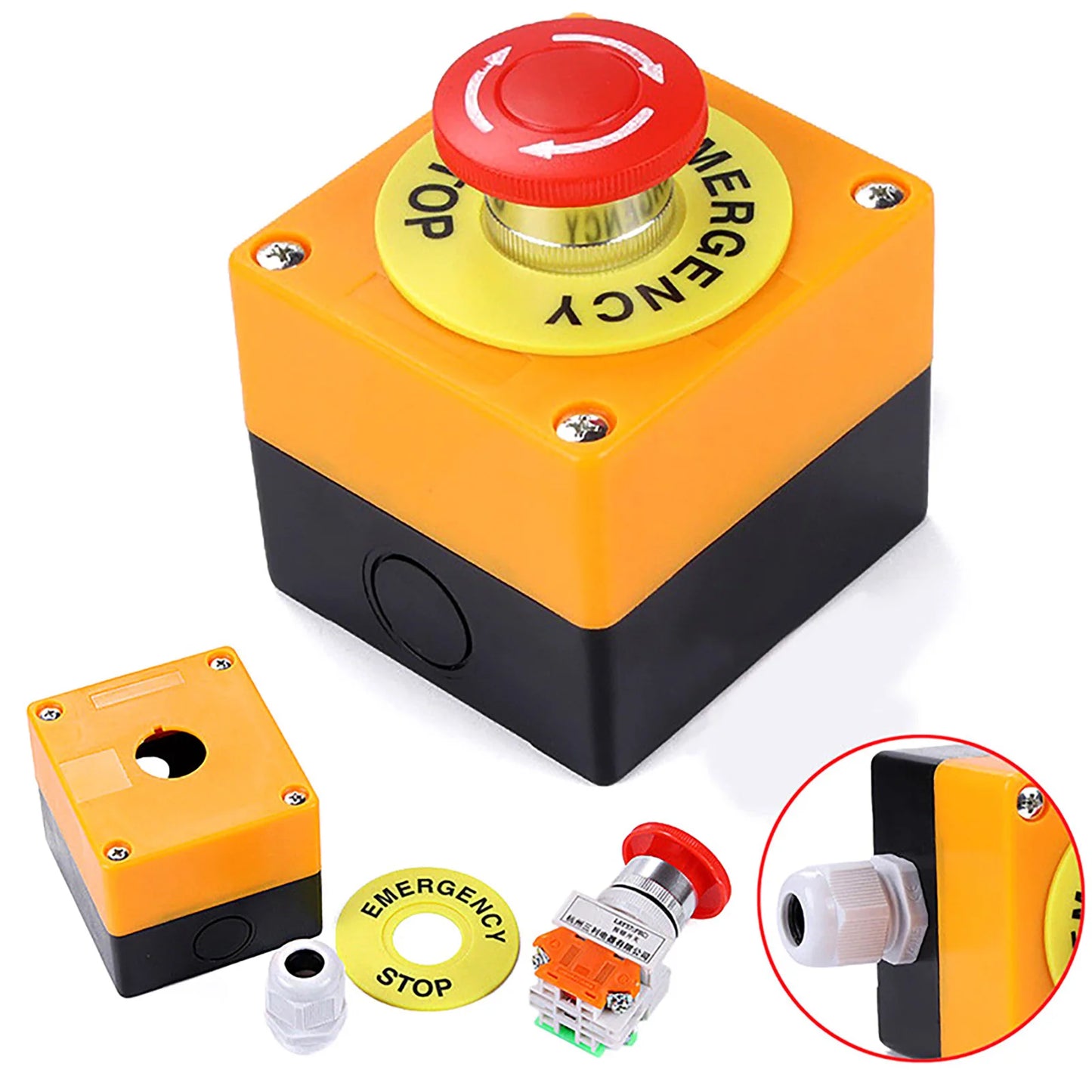 Bouton d’Arrêt d’Urgence 660V 10A Étanche — Champignon Rouge avec Capot Anti-Pluie - BLACKBEARD OUTDOOR INDUSTRIES