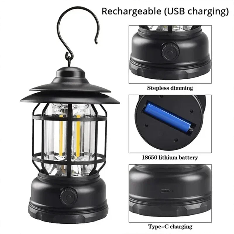 Lampe de Camping USB Rechargeable - 2 Pack - Lampe LED Vintage pour Tente, Randonnée et Pêche - BLACKBEARD OUTDOOR INDUSTRIES