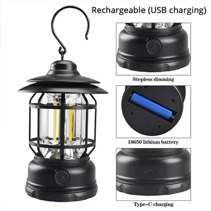 Lampe de Camping USB Rechargeable - 2 Pack - Lampe LED Vintage pour Tente, Randonnée et Pêche - BLACKBEARD OUTDOOR INDUSTRIES