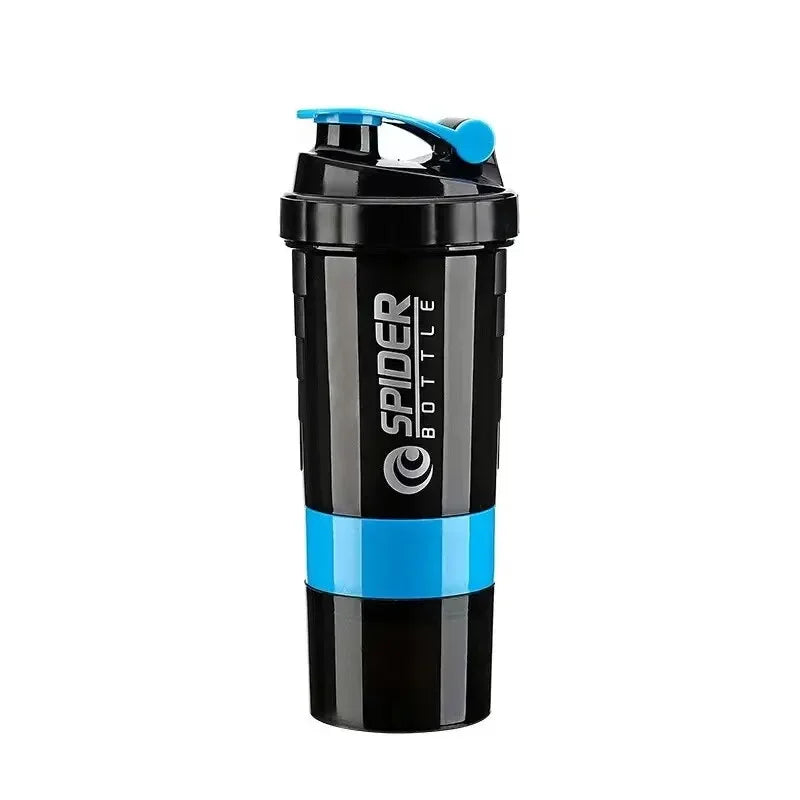 Shaker 3 Compartiments 600ml ABS — Mixage Sans Grumeaux | Sport & Musculation | Gourde Double Usage | Noir, Blanc, Rouge, Bleu