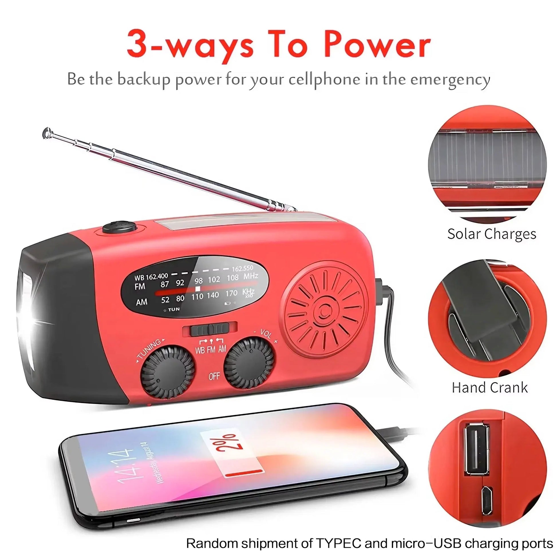 📻 Radio d’Urgence Solaire et Manuelle – STONEGO 3-en-1 avec Lampe Torche & Batterie 2000mAh Ma boutique