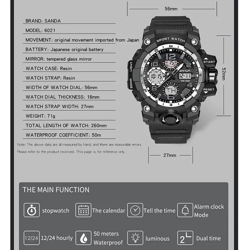 Montre militaire homme SANDA 6021 à double affichage