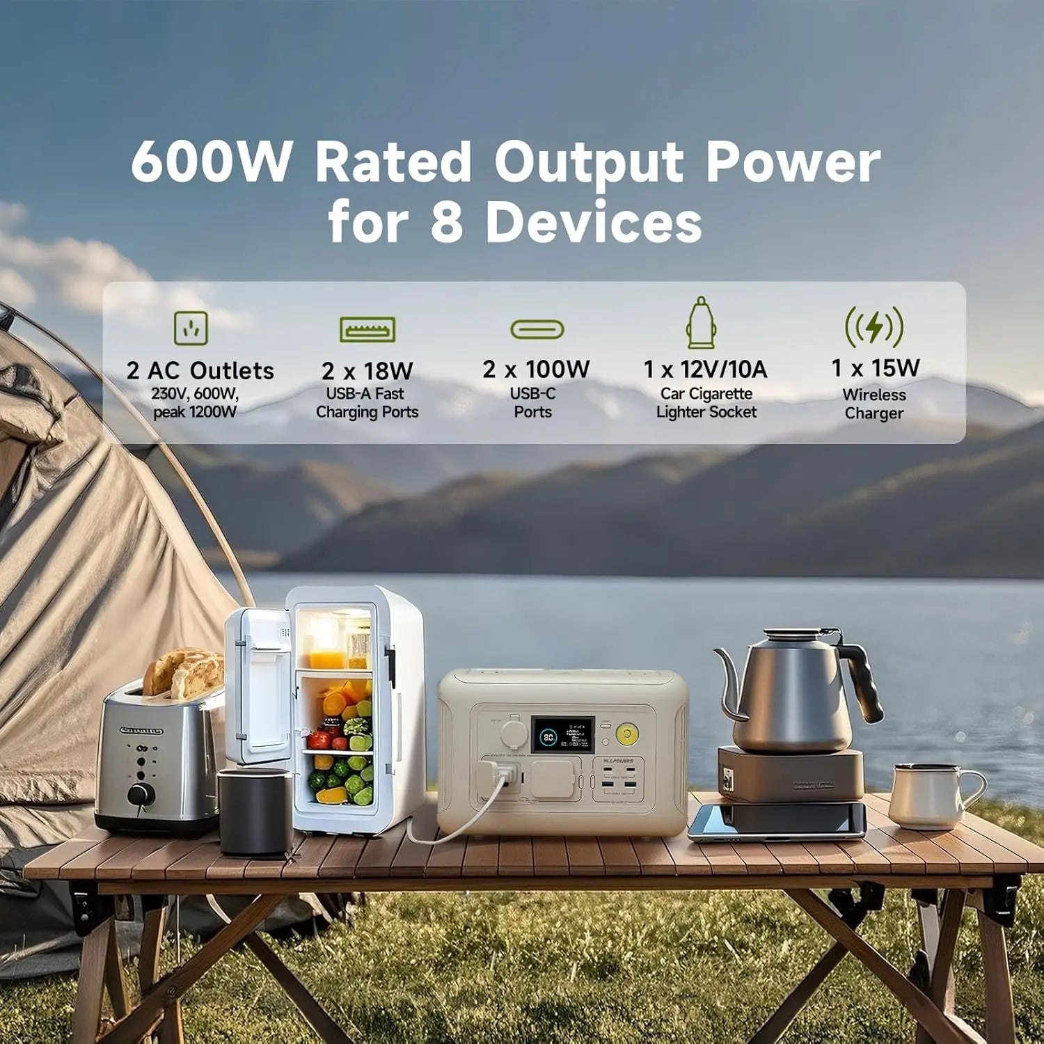 ALLPOWERS R600 Station d'Énergie Portable 299Wh Batterie LiFePO4 avec Sorties AC 600W pour Activités Extérieures - BLACKBEARD OUTDOOR INDUSTRIES