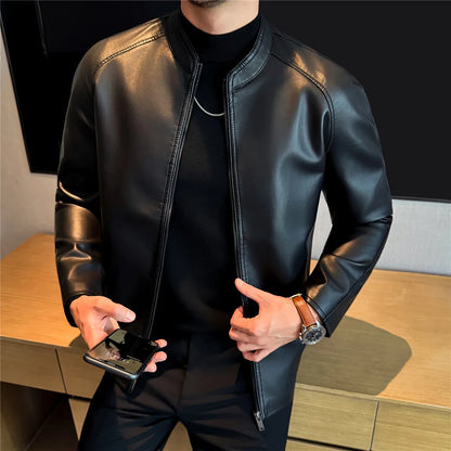 Veste homme slim en simili cuir noir