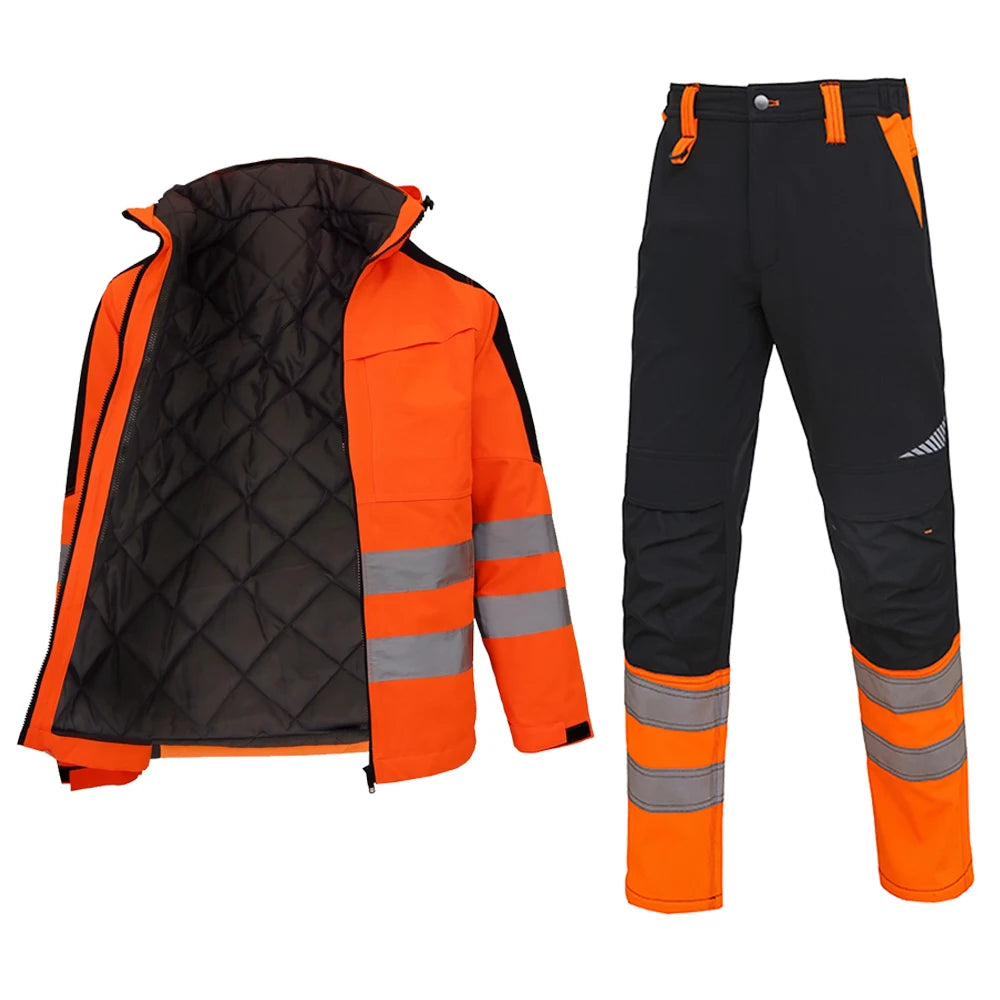 Veste et Combinaison Haute Visibilite Imperméable Bandes Reflechissantes – Tenue de Securite Professionnelle Hiver pour Agents de Securite, Gardiens et Personnel de Terrain (S a XXXL, Orange / Jaune)
