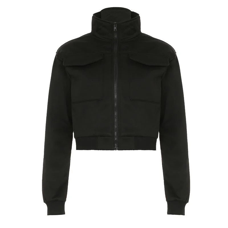 Veste Courte Simili Cuir Femme Col Montant Taille Cintrée – Zip, Style Streetwear Chic