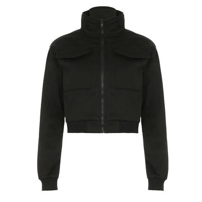 Veste Courte Simili Cuir Femme Col Montant Taille Cintrée – Zip, Style Streetwear Chic