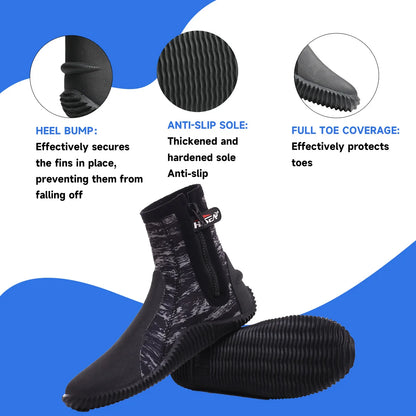 Bottes de Plongée Néoprène 5MM HISEA – Montantes, Imperméables, Antidérapantes | Surf, Scuba, Snorkeling | EU 36-45