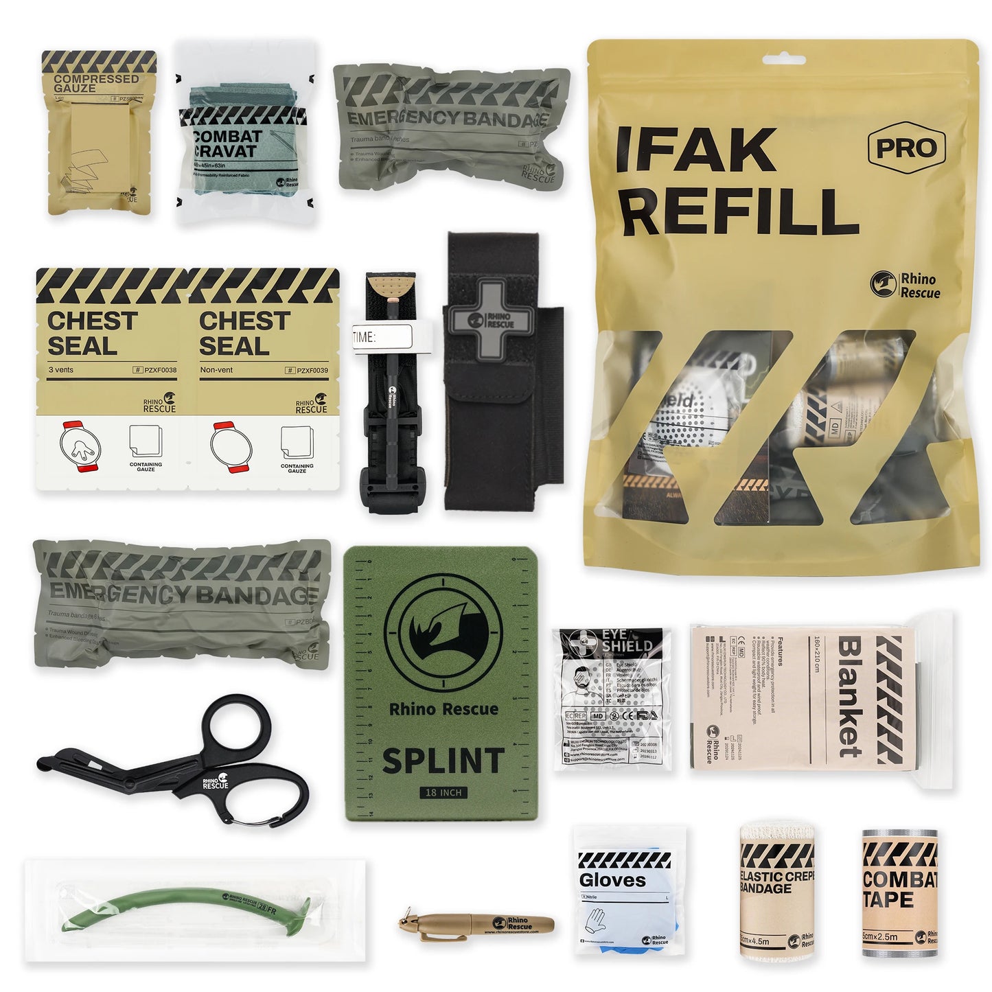 Kit Trauma RHINO RESCUE IFAK – Secours Tactique & Contrôle Hémorragie 4 à 17 Pièces