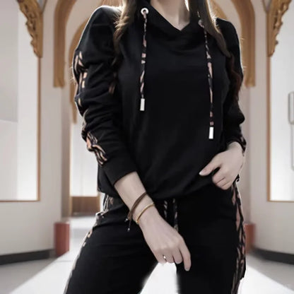 Ensemble Survêtement 2 Pièces Femme – Sweatshirt à Capuche et Pantalon à Cordon Casual