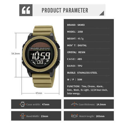 Montre Digitale SKMEI 2358 – Énergie Solaire – Étanche 5ATM – Homme & Femme - BLACKBEARD OUTDOOR INDUSTRIES