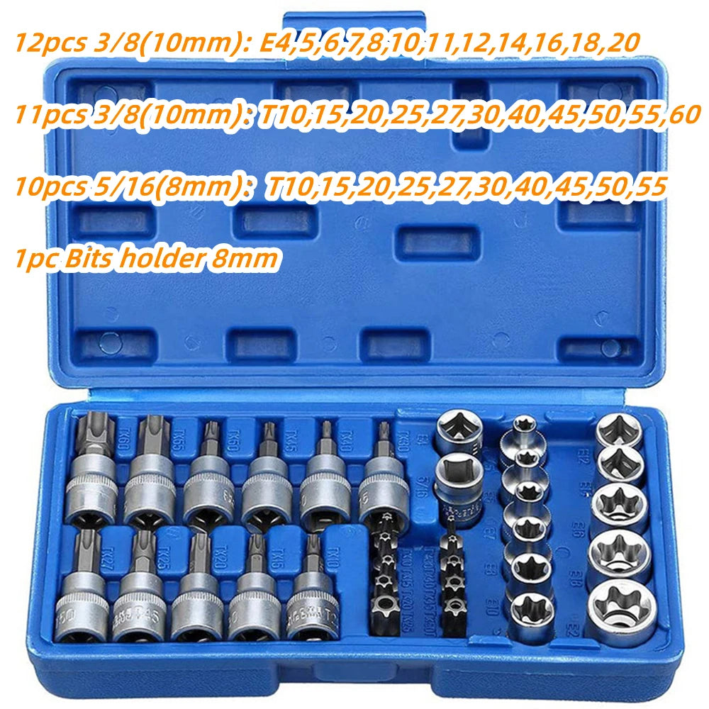 Set de 34 Pièces Douilles Torx Star & Embouts Sécurité – Mâle/Femelle E-Security - BLACKBEARD OUTDOOR INDUSTRIES