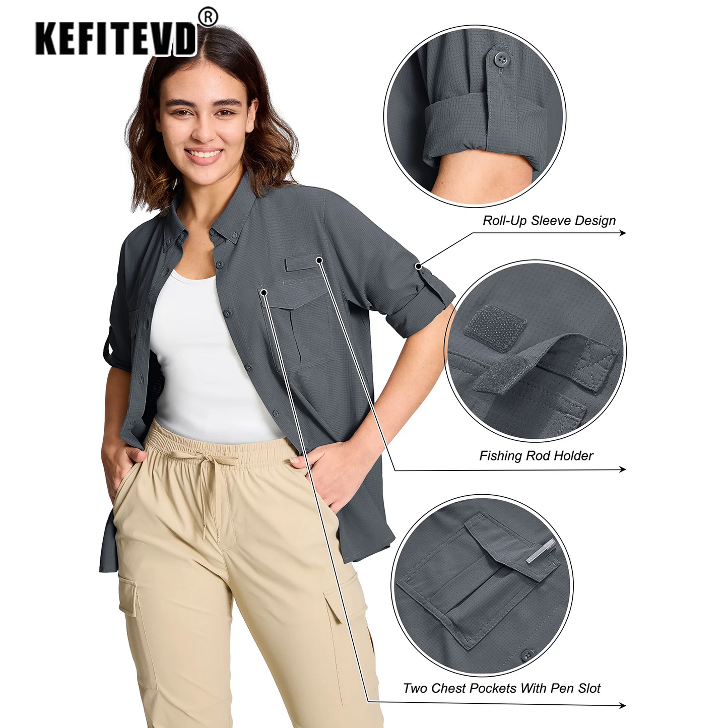 Chemise Femme de Randonnée KEFITEVD – Séchage Rapide, Respirante & Anti-UV – Manches Longues Modulables - BLACKBEARD OUTDOOR INDUSTRIES