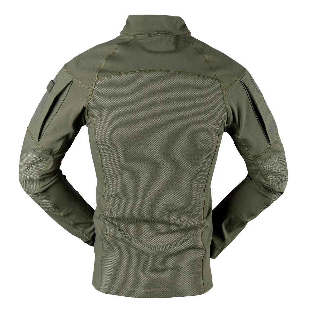 T-Shirt Tactique Manches Longues Camouflage – Coton, Col Montant | Airsoft, Paintball, Chasse, Militaire