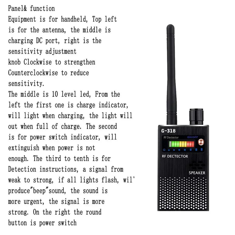 Détecteur RF Anti-Espion Polyvalent – Caméra Espion, GPS, Micro, Drone, Signal GSM 2G/3G/4G/5G Ma boutique