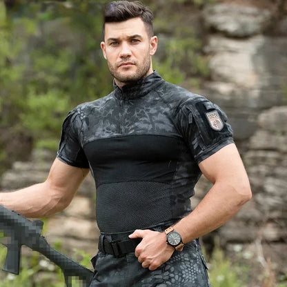 T-Shirt Tactique Combat Homme – Manches Courtes, Camouflage Multicam | Chasse & Airsoft