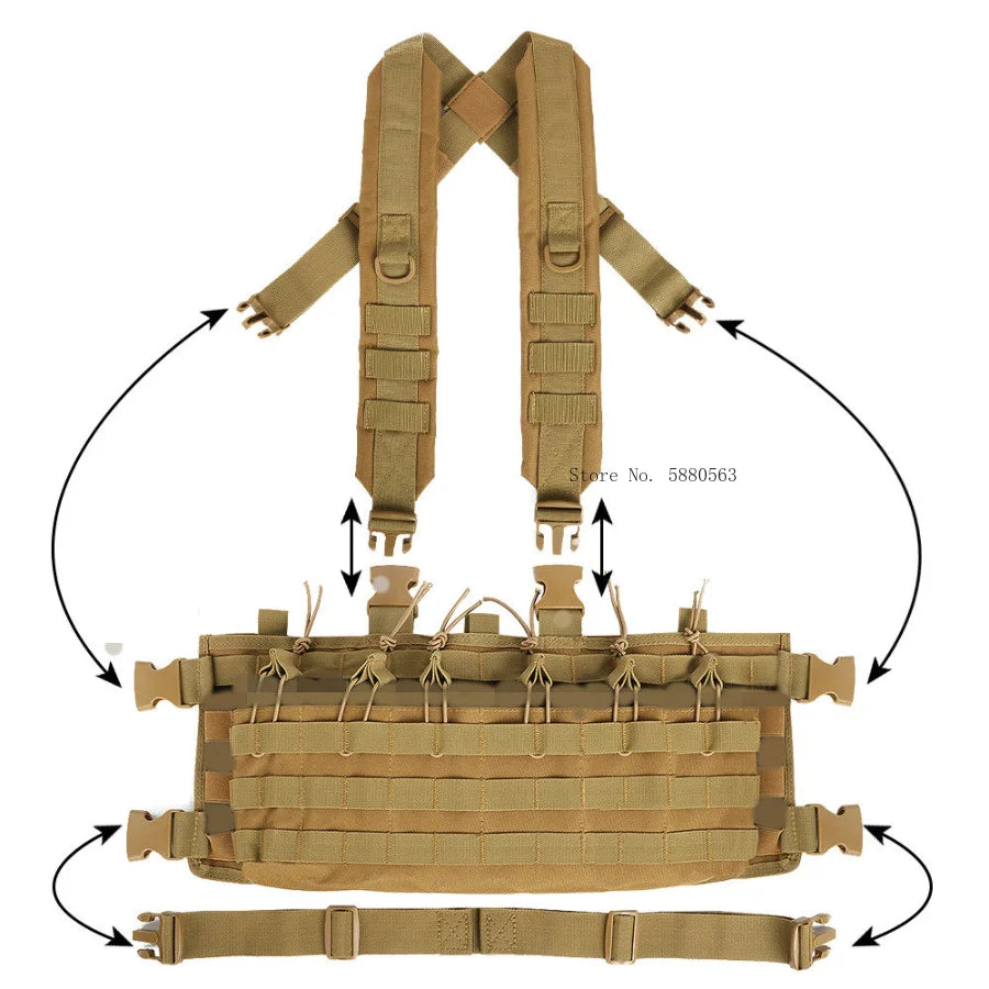 Gilet tactique chest rig avec porte-chargeurs type AK et M4, MOLLE, dégagement rapide